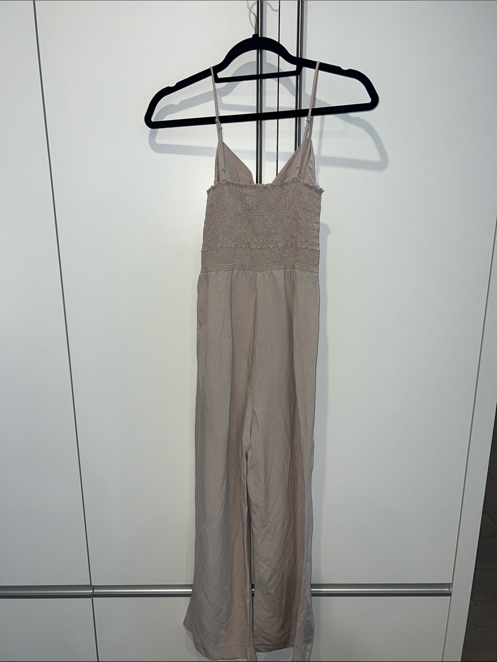 Intermix Women’s Sleeveless Cutout-Front Wide-Leg Jumpsuit in Light Beige - Picture 7 of 7
